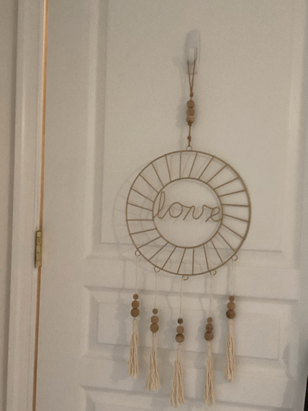 Beige Wire 'Love' Wall Hanging with Wood Beads